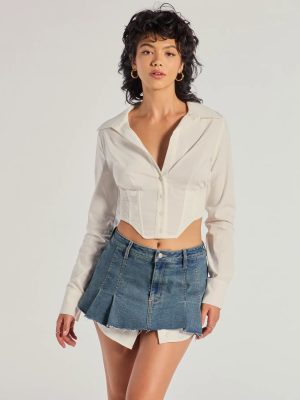 Chic Structure Long Sleeve Cropped Corset Top
