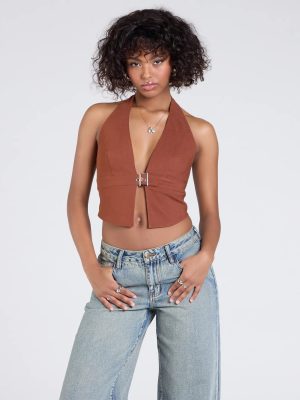 Sultry Trend Buckle Strap Halter Crop Top