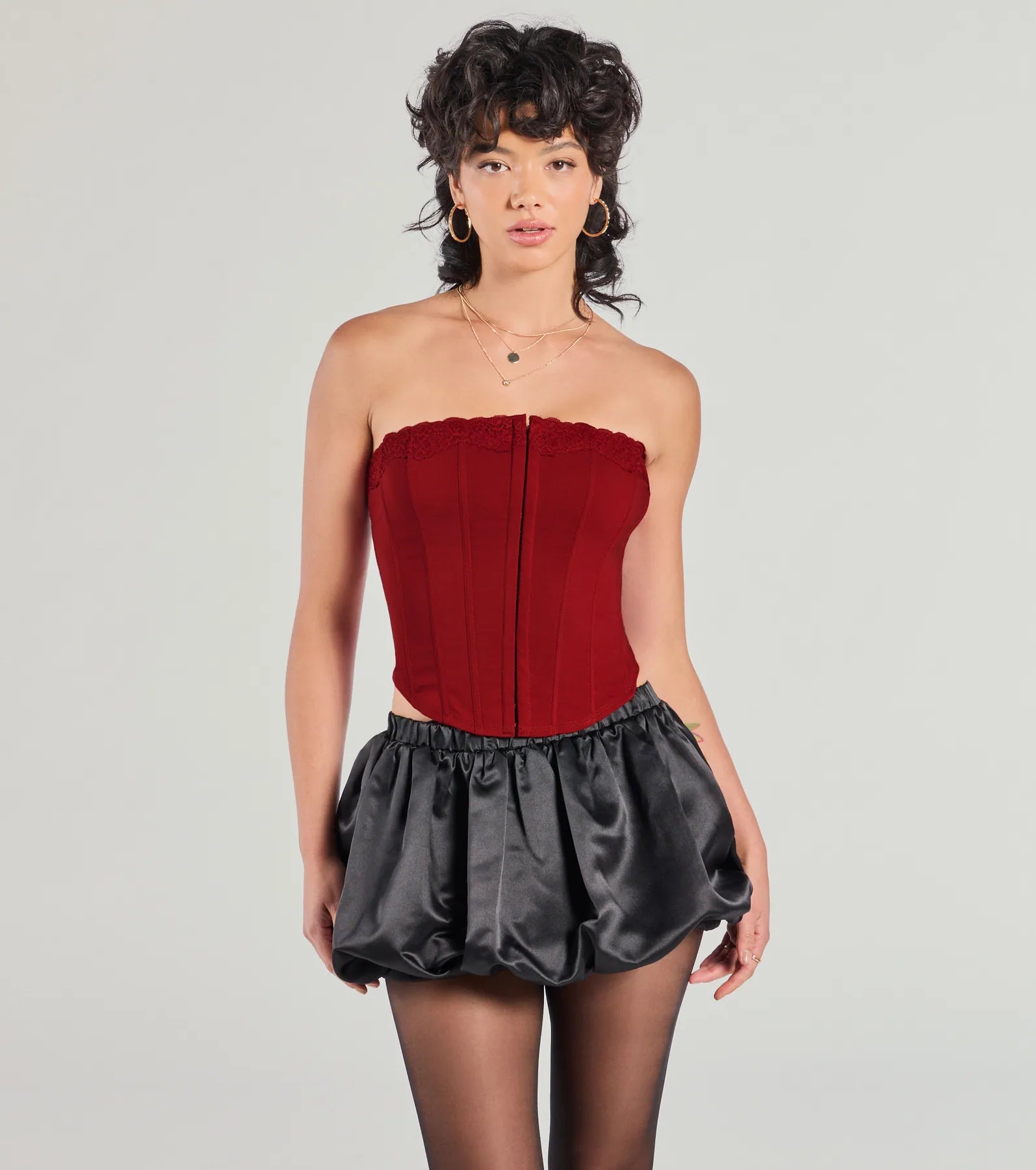 Chic And Snatched Strapless Lace Trim Corset Top - Image 9