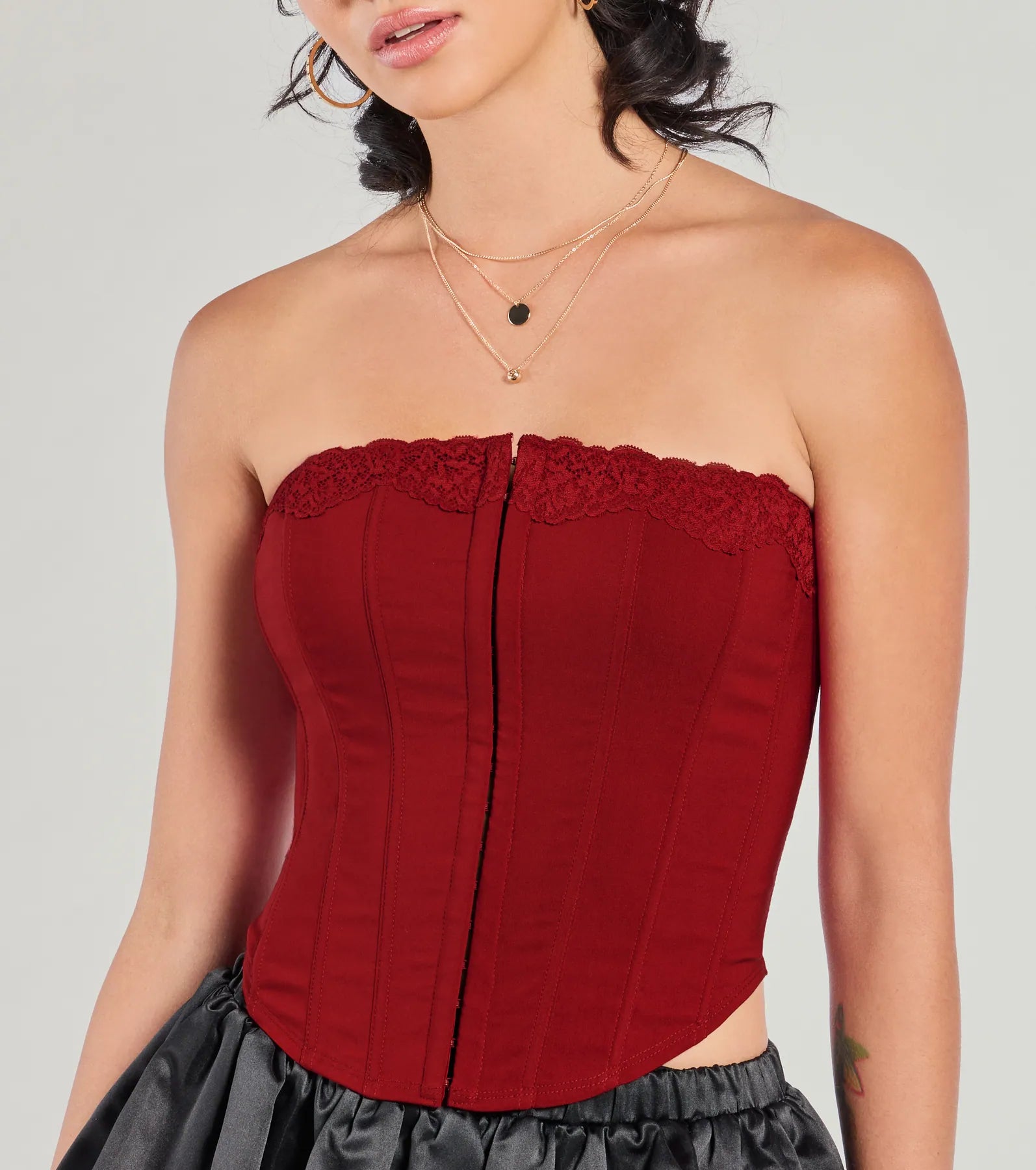 Chic And Snatched Strapless Lace Trim Corset Top - Image 12