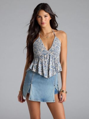 Breezy Cutie Paisley Halter Babydoll Top