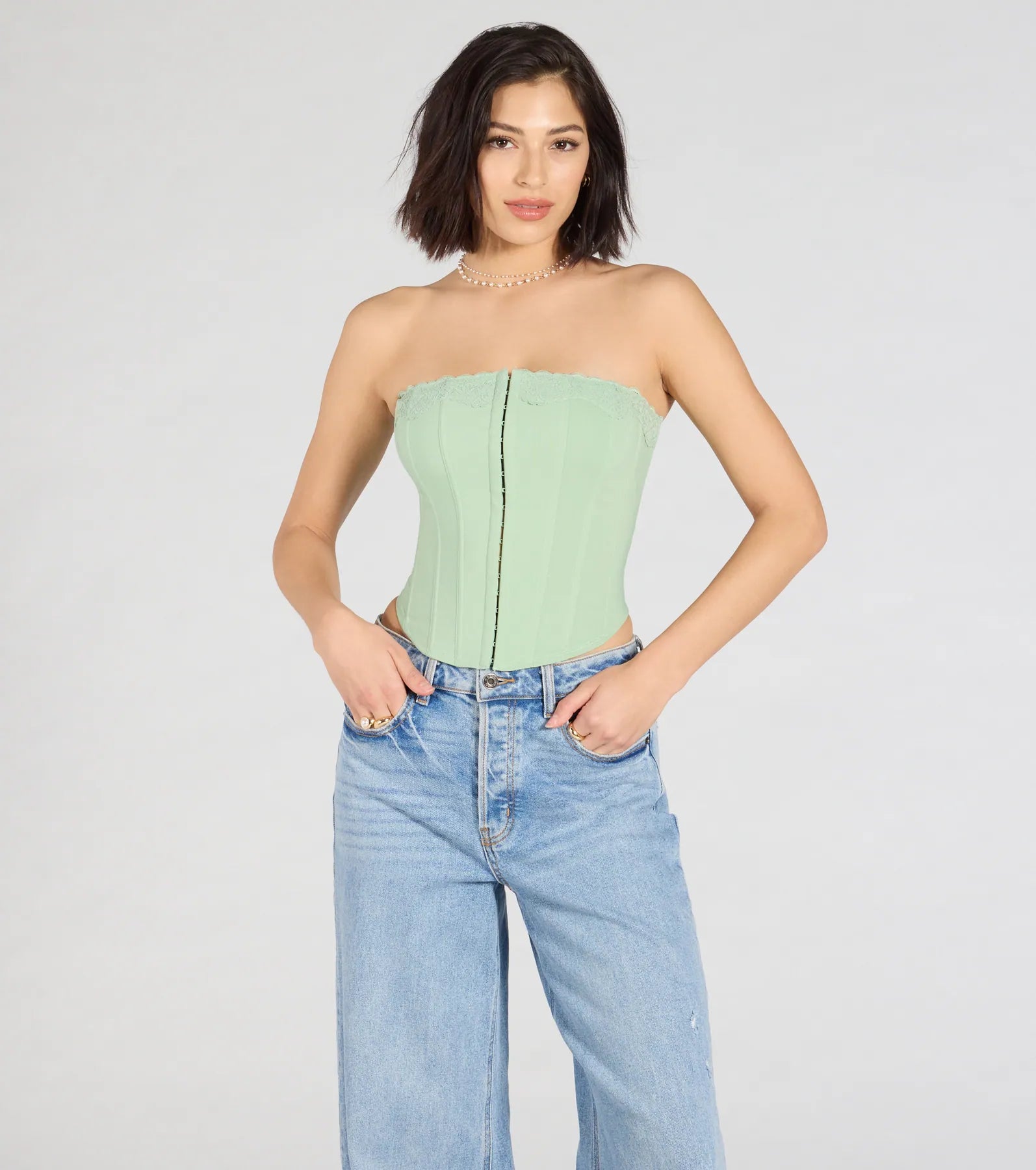 Chic And Snatched Strapless Lace Trim Corset Top - Image 13