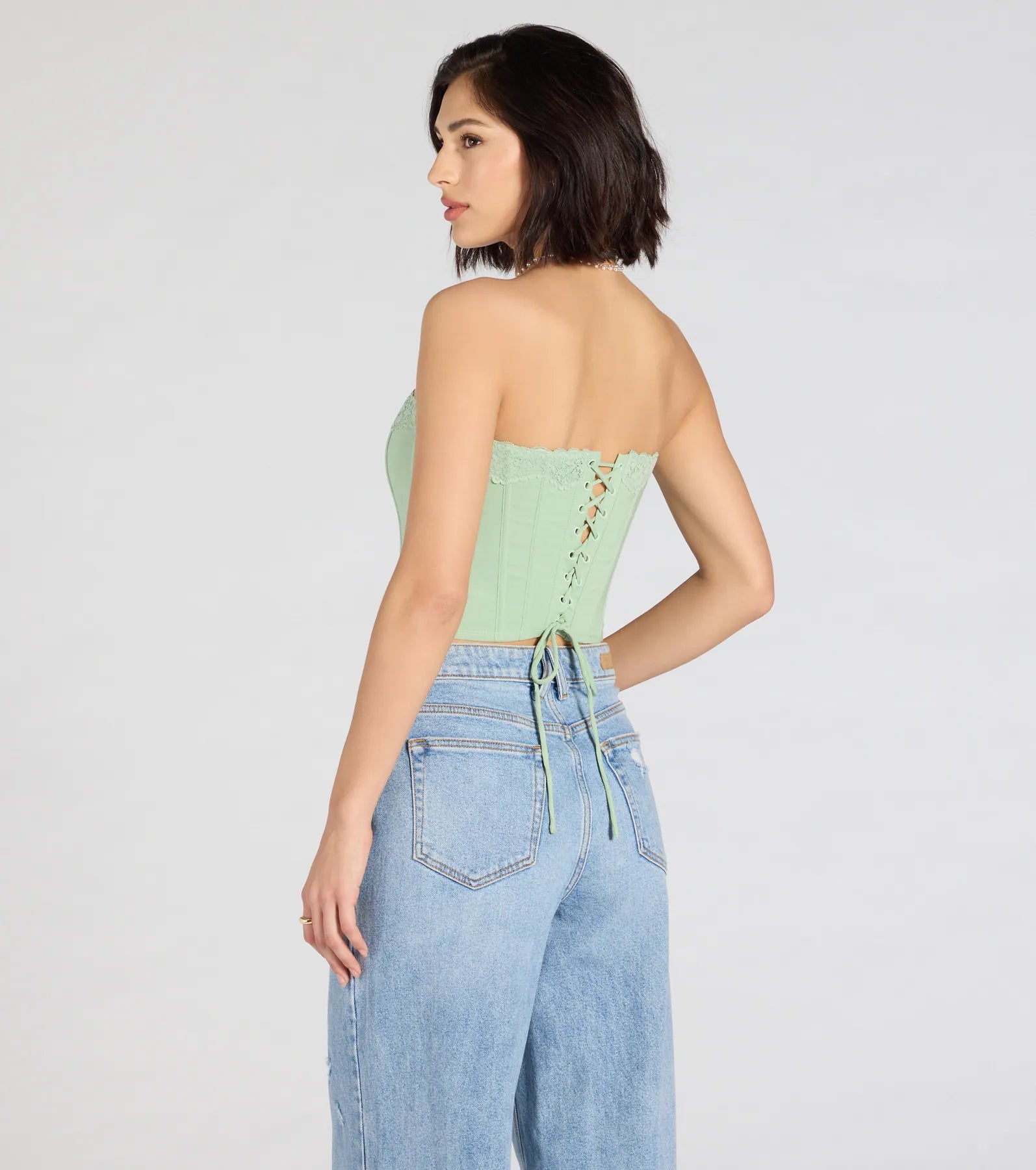 Chic And Snatched Strapless Lace Trim Corset Top - Image 14