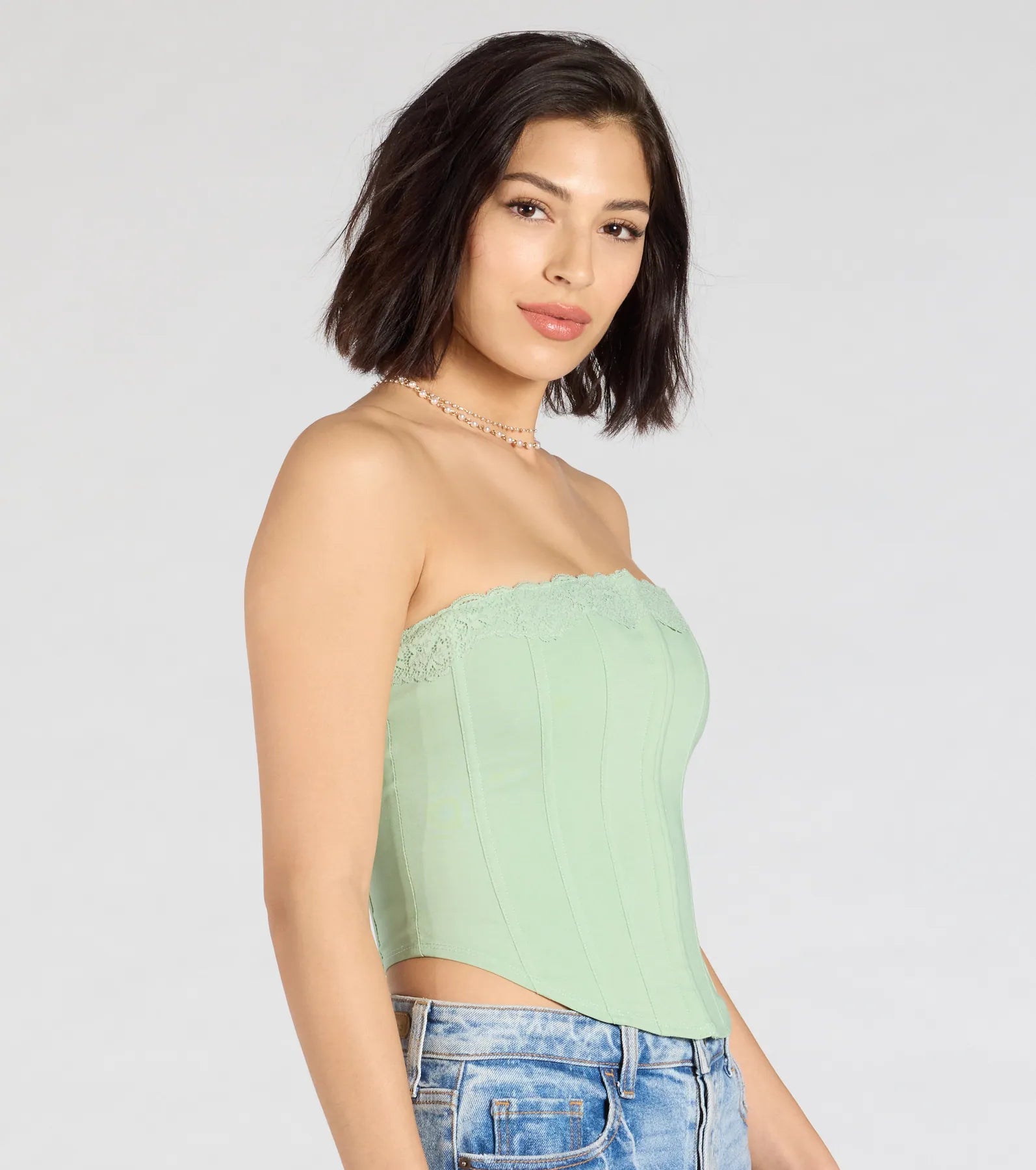 Chic And Snatched Strapless Lace Trim Corset Top - Image 16