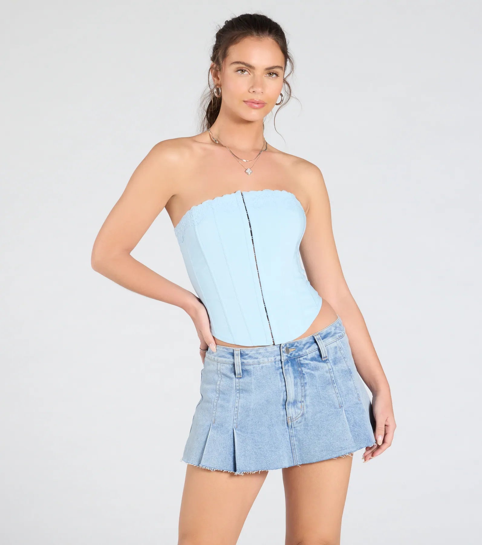 Chic And Snatched Strapless Lace Trim Corset Top - Image 17