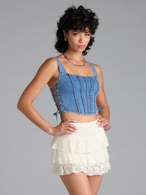 Popular Icon Lace-Up Denim Corset Top