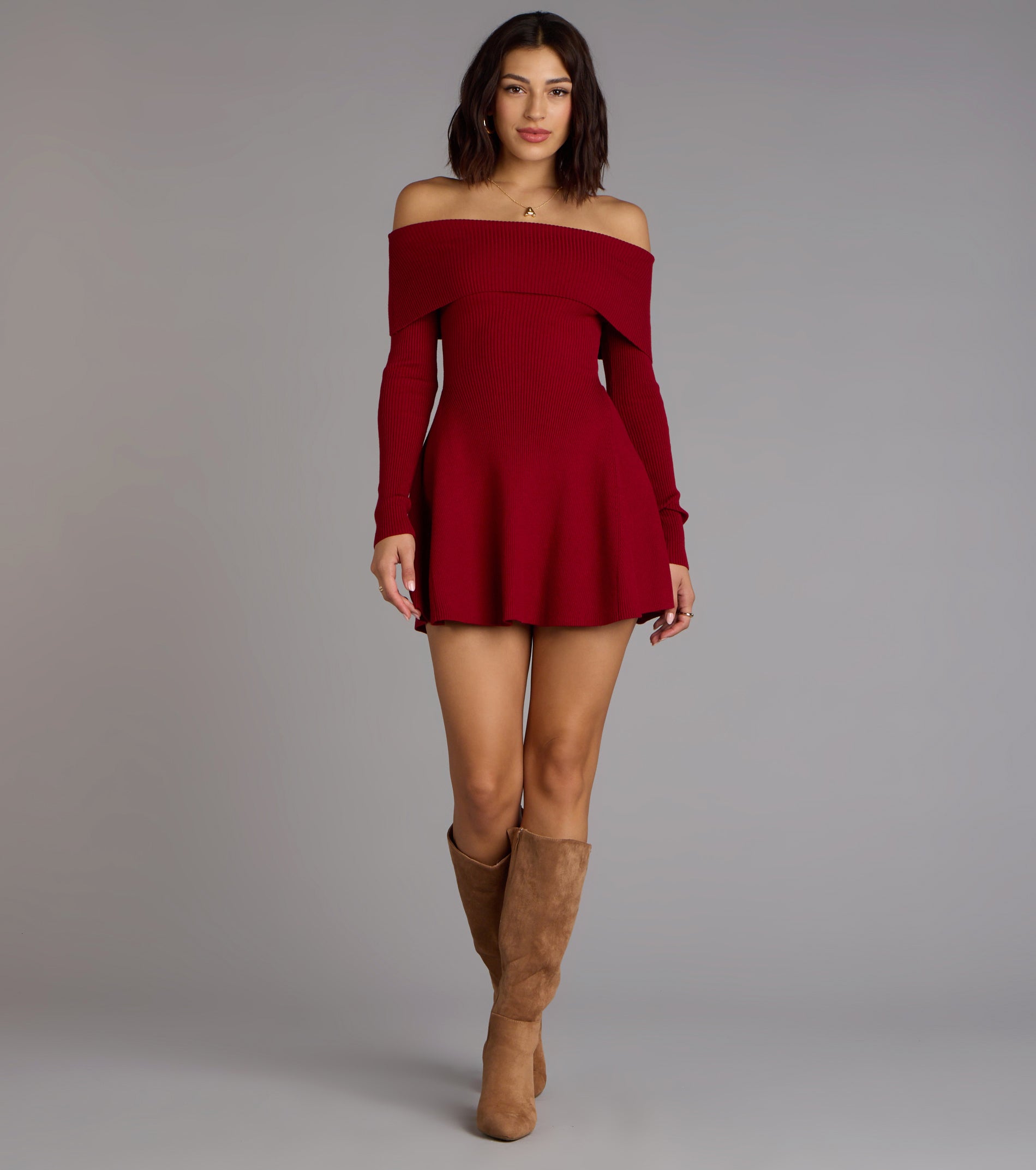 Chic Staple Ribbed Knit Skater Dress - Image 35