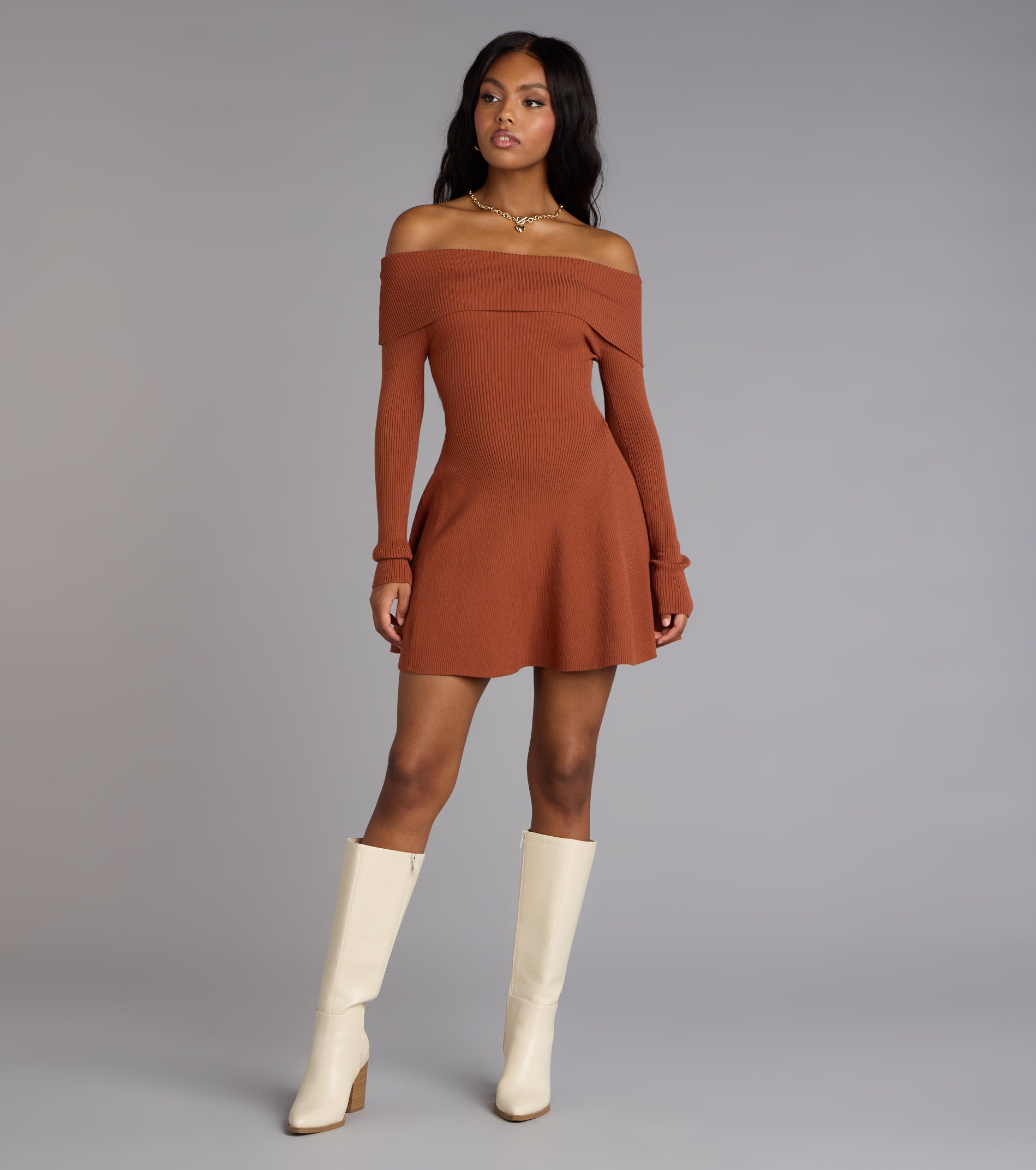 Chic Staple Ribbed Knit Skater Dress - Image 30