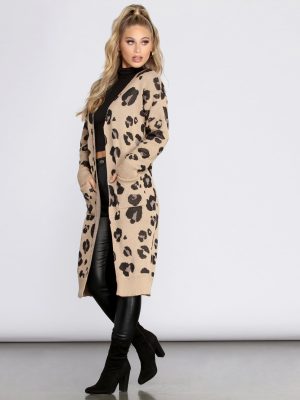 Leopard Print Long Line Cardigan