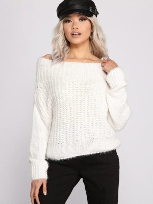 Cozy Eyelash Knit Off The Shoulder Sweater