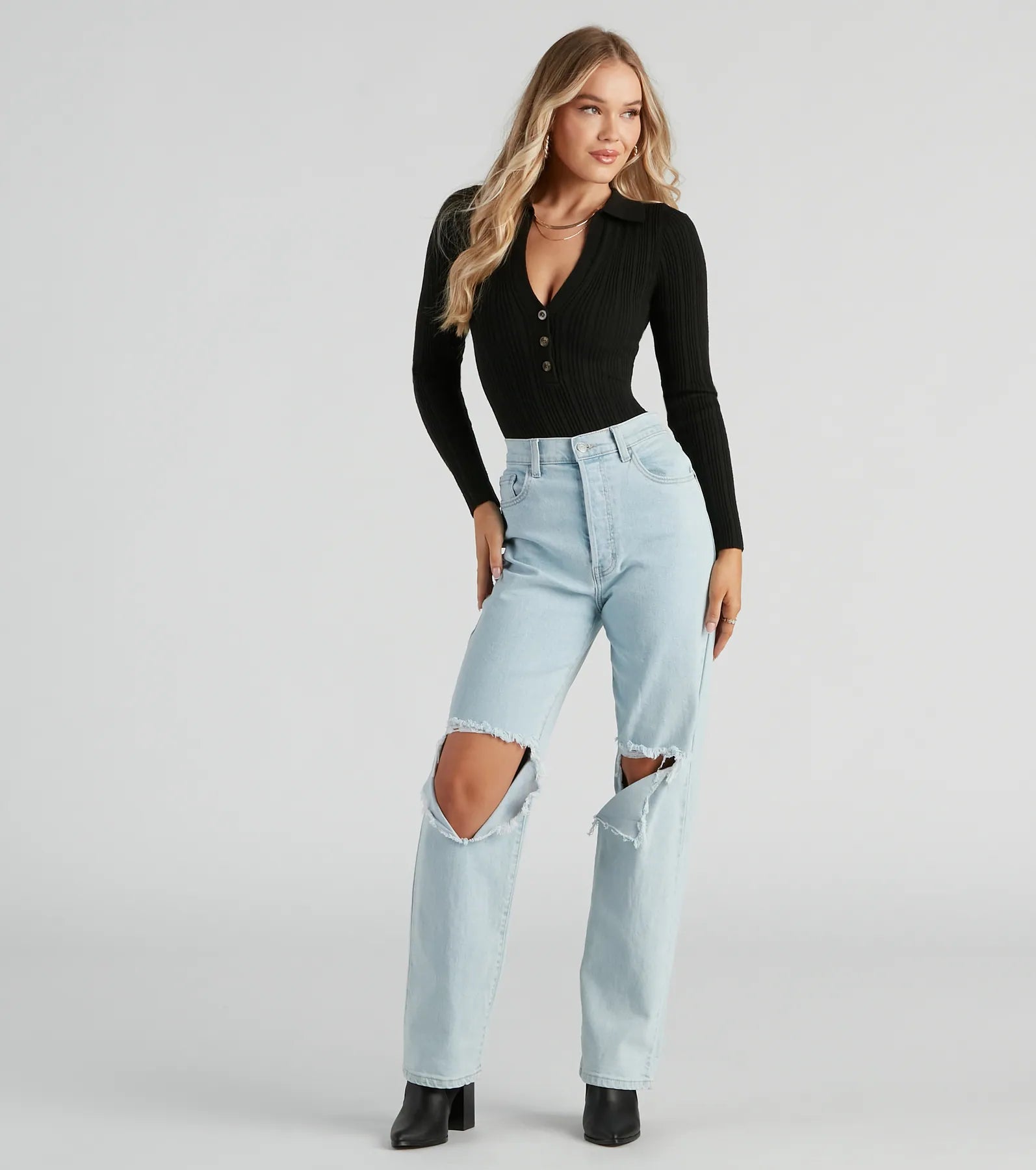 Preppy Affair Henley Long Sleeve Bodysuit - Image 3