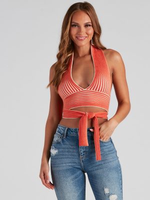 Main Squeeze Striped Halter Wrap Top