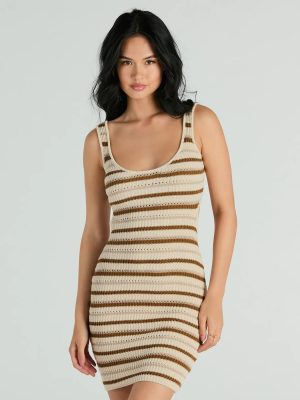 Perfect Match Sleeveless Striped Ribbed Knit Mini Dress