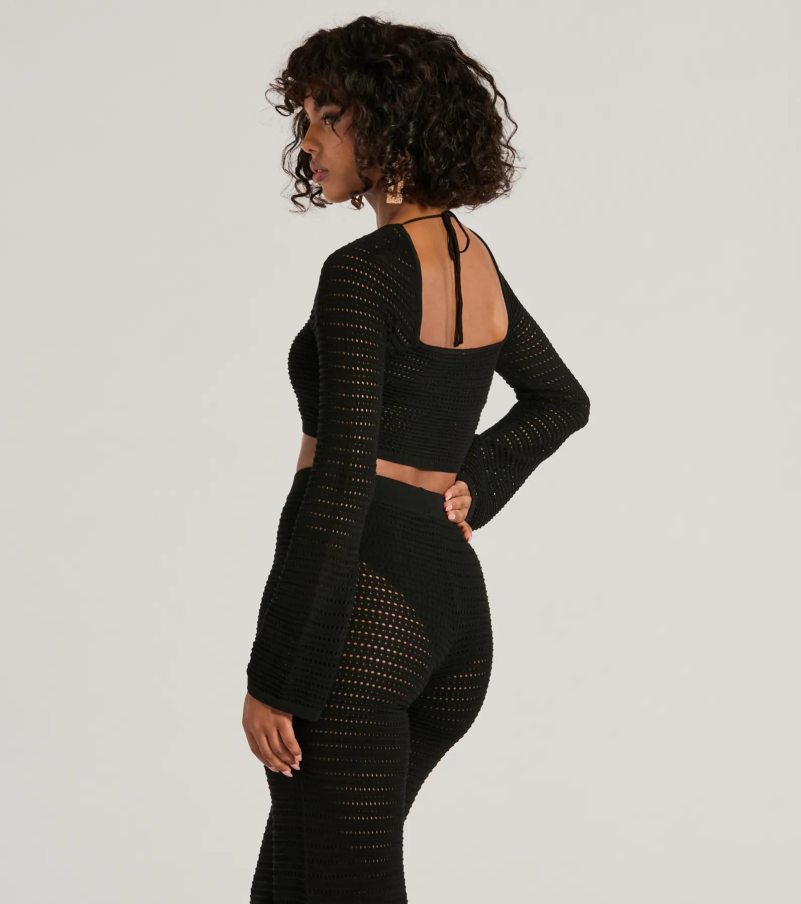 Boho Cutie Bell Sleeve Crochet Crop Top - Image 2