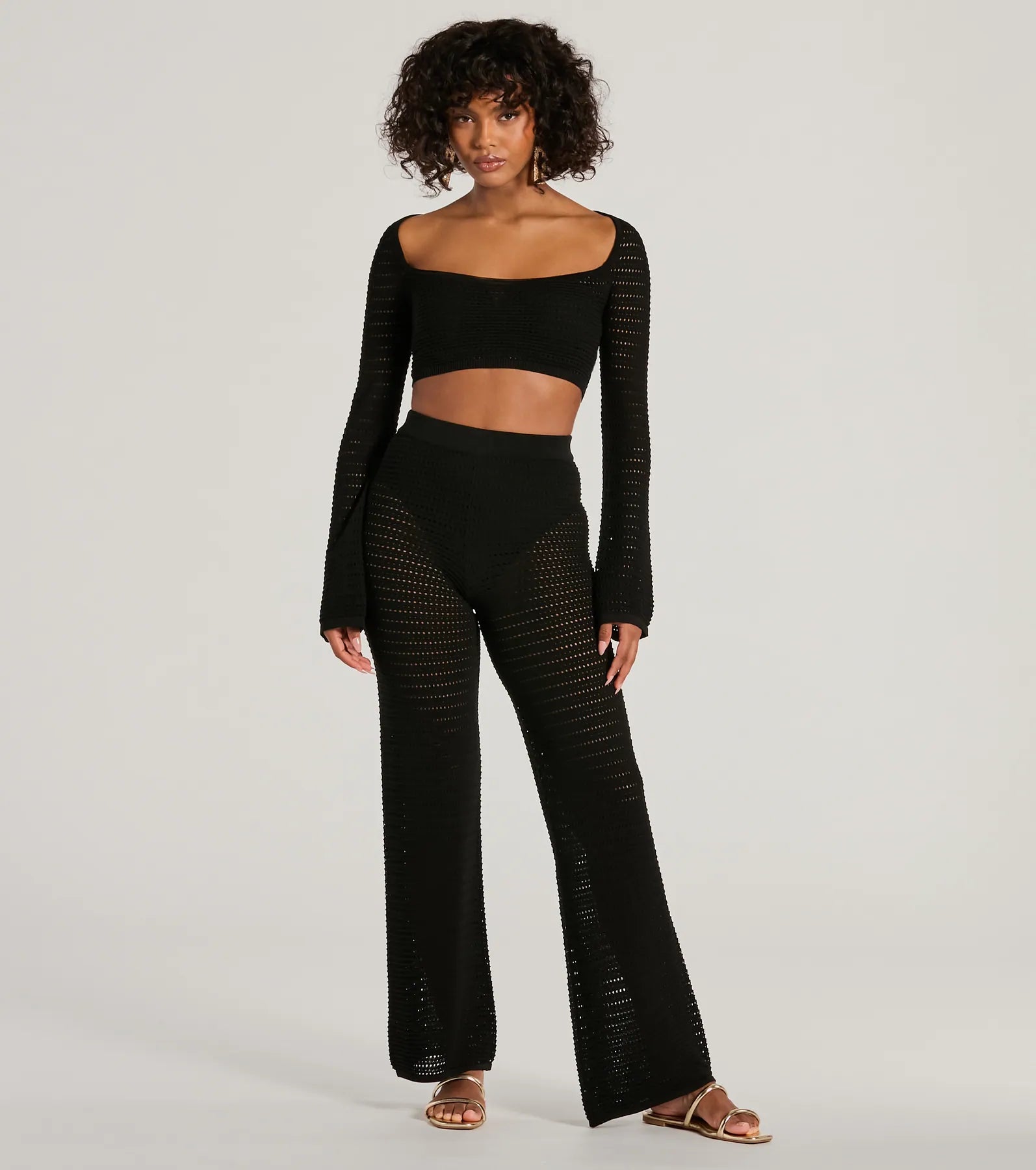 Boho Cutie Bell Sleeve Crochet Crop Top - Image 3