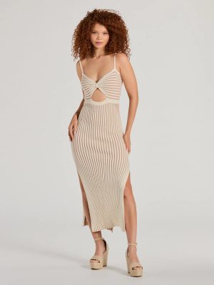 Leaving An Impression Striped Ribbed Knit Midi Dress