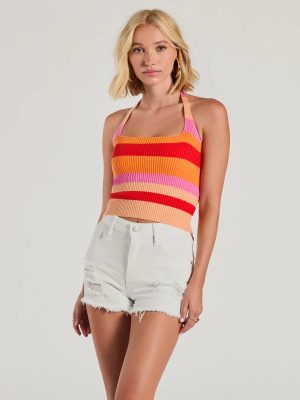 Stripe With It Halter Ribbed Knit Crop Top