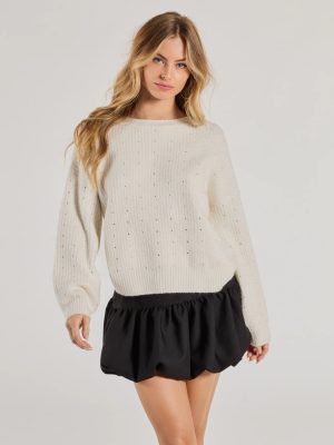 Cozy Sparkle Rhinestone Ribbed Knit Sweater