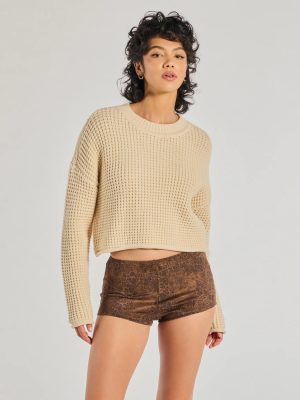 Coziest Style Waffle Knit Crew Neck Sweater