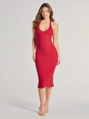 Curve Avenue Halter V-Neck Bodycon Midi Dress
