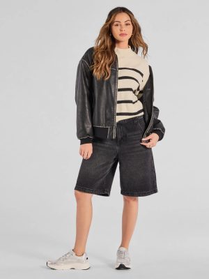 Preppy Casual Striped Knit Mock Neck Sweater