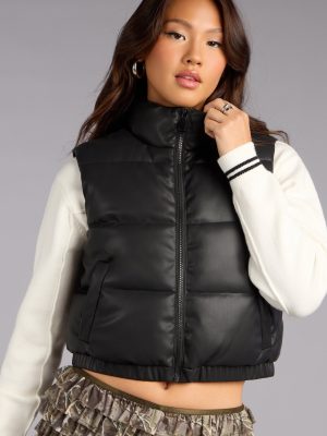 Street Style Cozy Faux Leather Puffer Vest