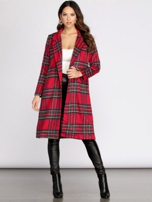 Royal Plaid Long Trench Coat