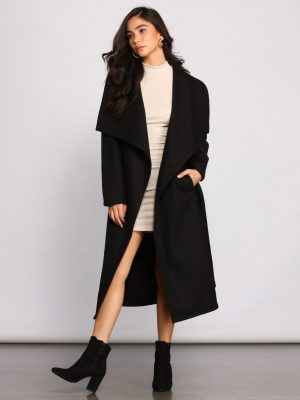 Day Chic Drape Front Belted Coat