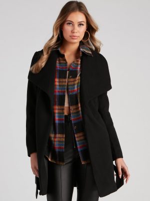 Polished And Chic Faux Wool Trench Coat