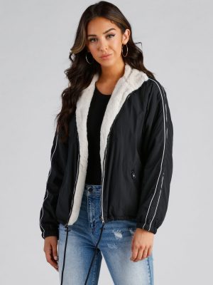 Trendy Nylon Faux Fur Reversible Jacket