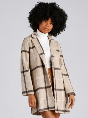 City Bound Plaid Faux Wool Coat