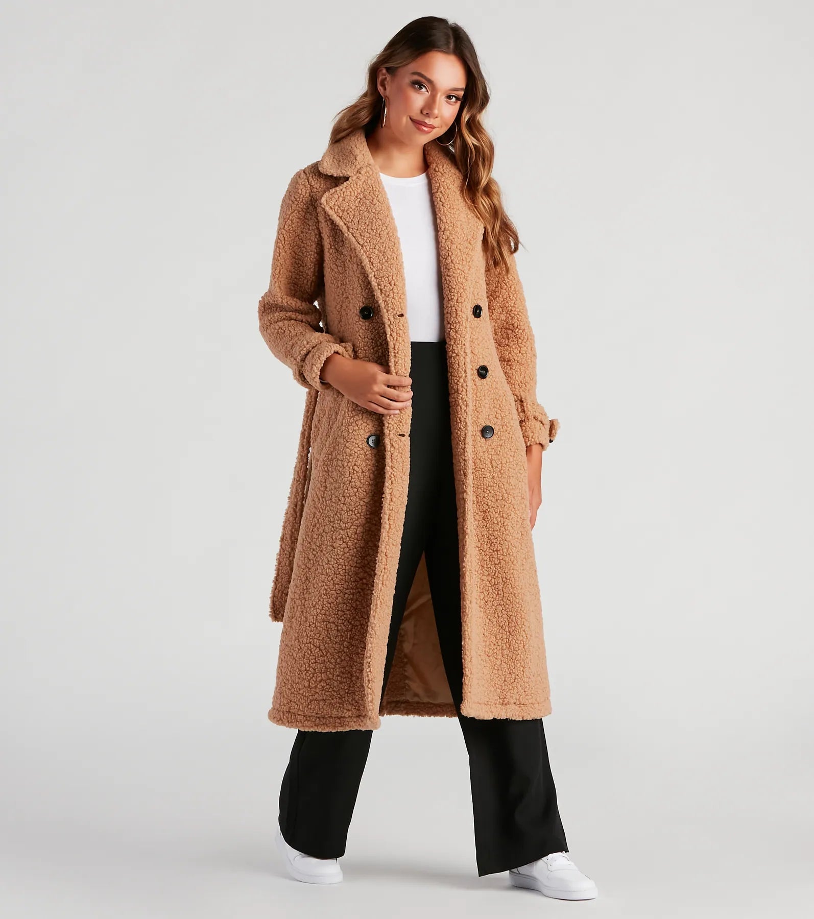 Locking Knit Down Sherpa Long Trench Coat - Image 3