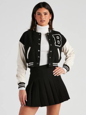 B For Babe Crop Letterman Jacket