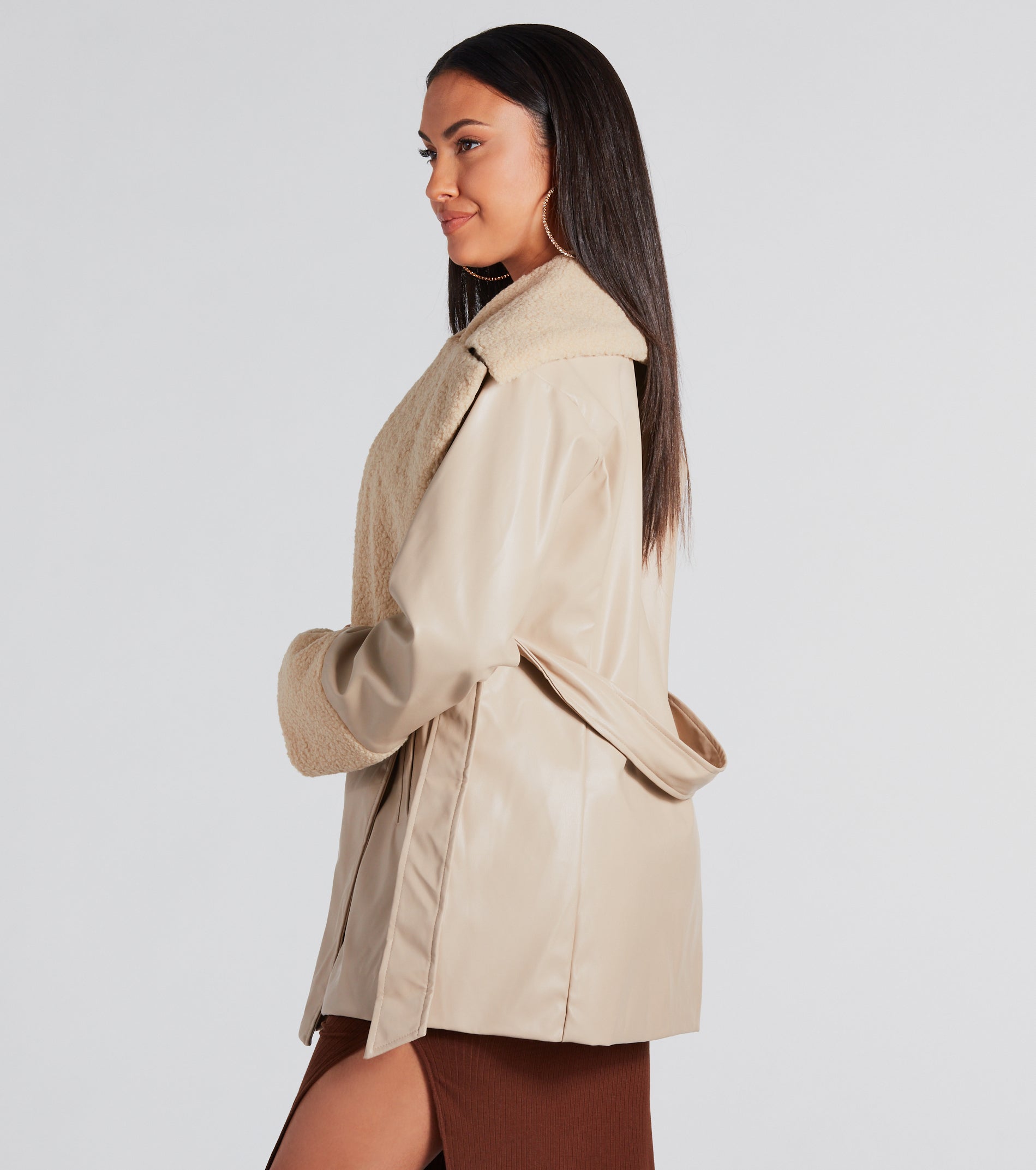 Can't Wait Faux Sherpa Leather Trench Coat - Image 2