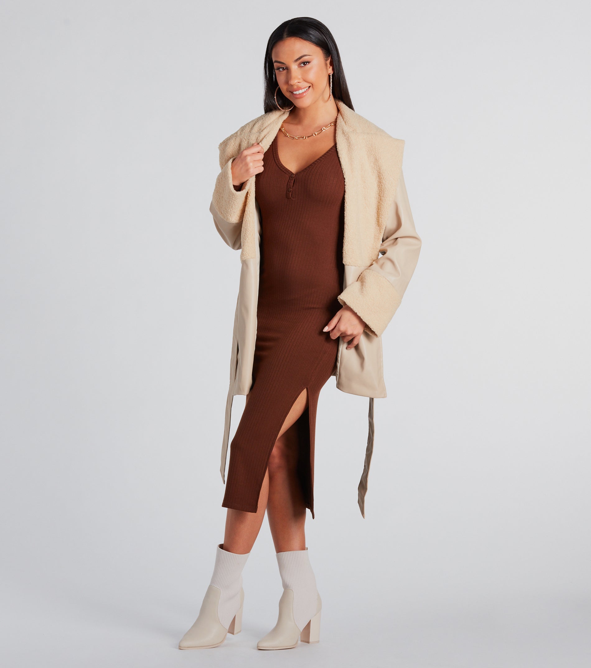 Can't Wait Faux Sherpa Leather Trench Coat - Image 3