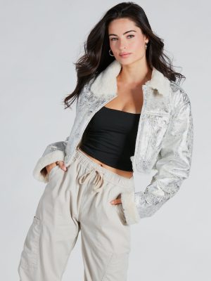 Pop Diva Status Metallic Faux Fur Crop Jacket