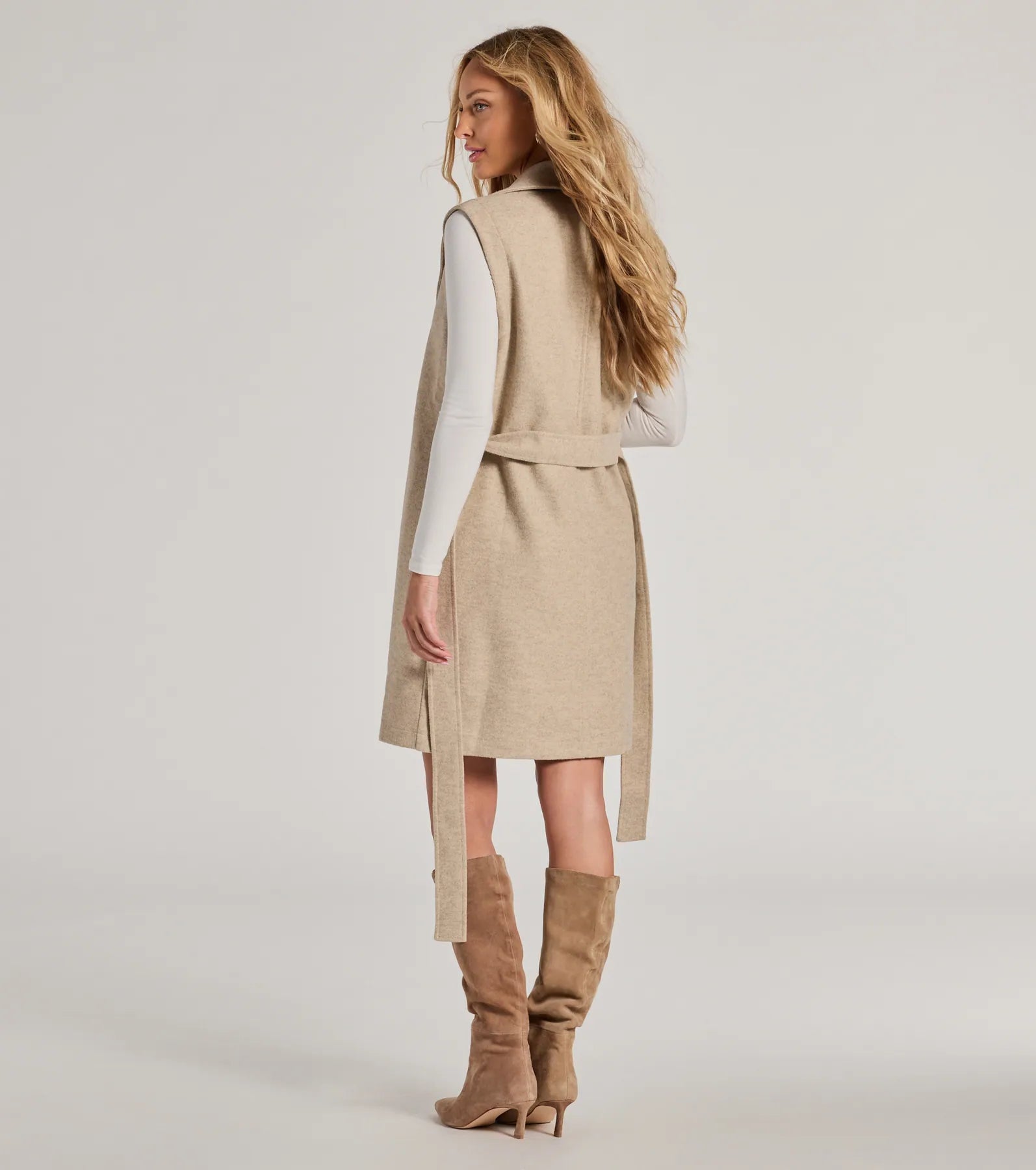 Autumn Chic Faux Wool Long Belted Vest - Image 3