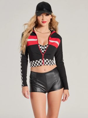 Checkered Champion Long Sleeve Cropped Jacket