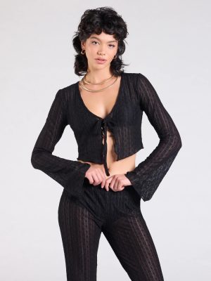 Bohemian Chic Sheer Lace Tie-Front Top