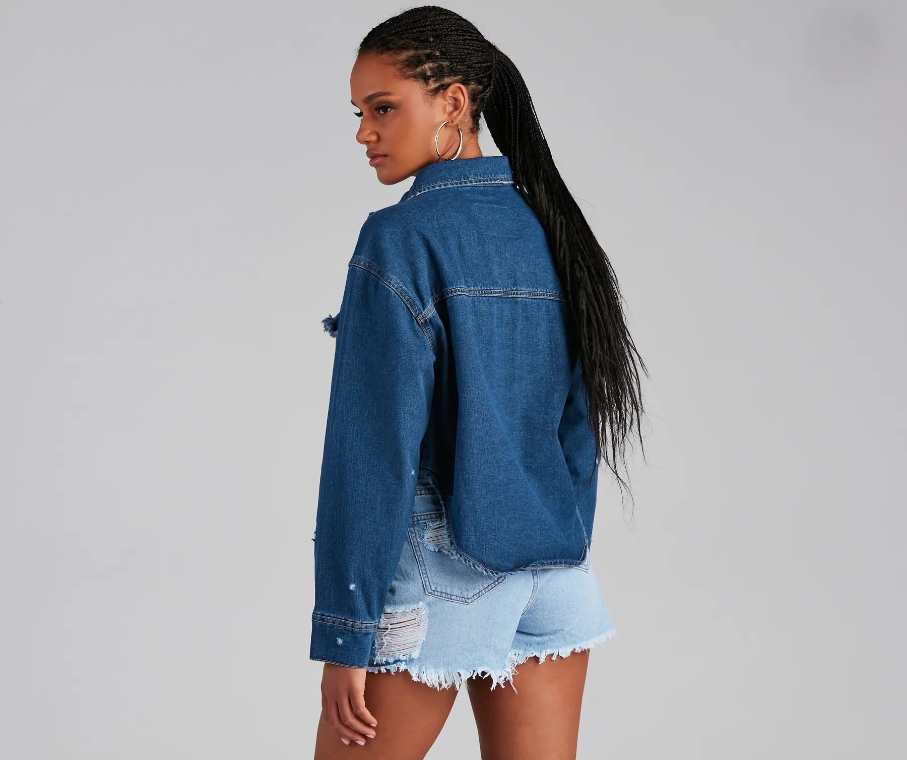 Trendy Vibes Cropped Denim Shacket - Image 2