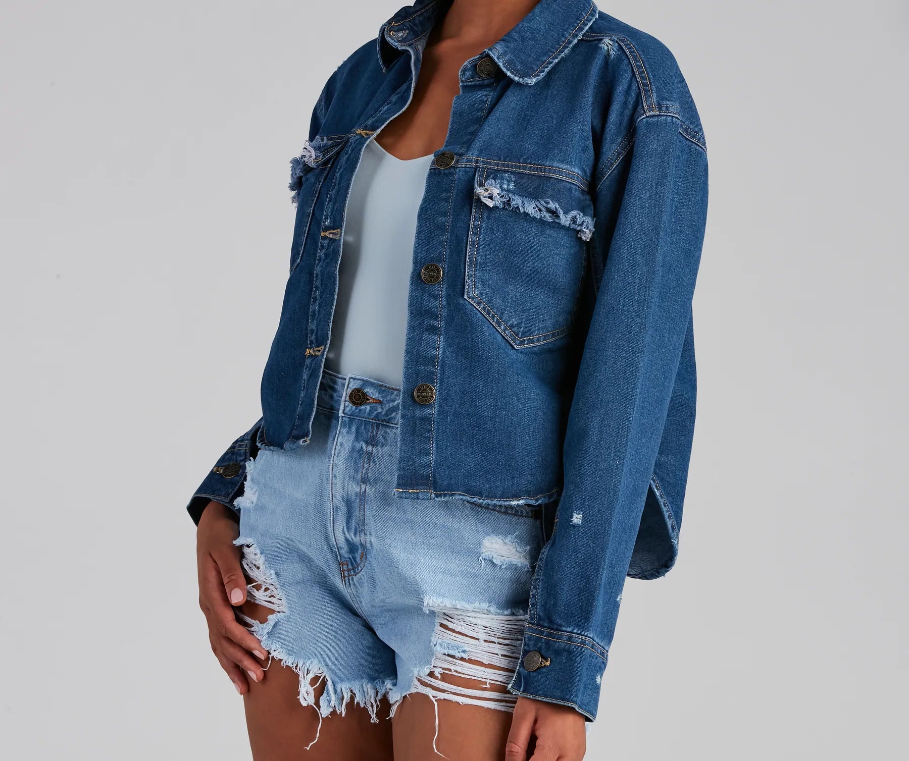 Trendy Vibes Cropped Denim Shacket - Image 3