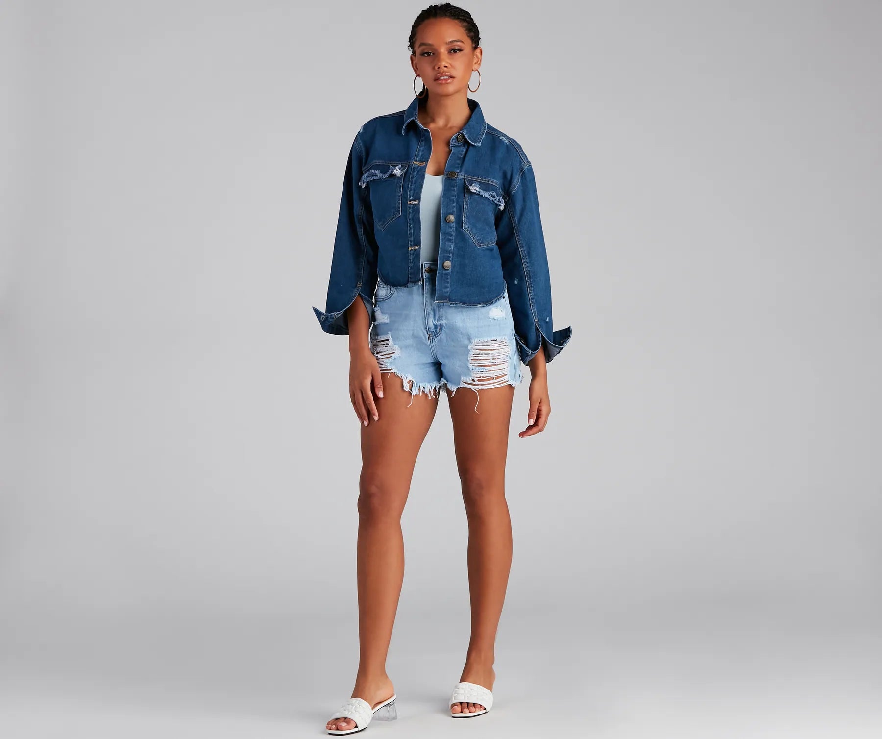 Trendy Vibes Cropped Denim Shacket - Image 4