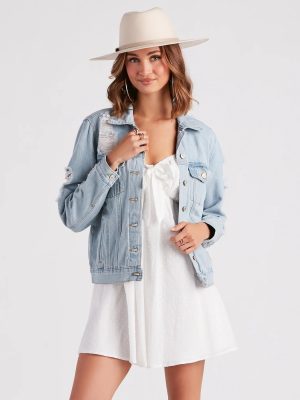 Perfectly Distressed Oversized Denim Jacket