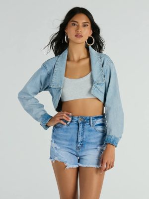 Trendsetting Girlie Long Sleeve Denim Shrug Jacket