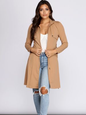 Feminine Flare Zip Up Trench Coat