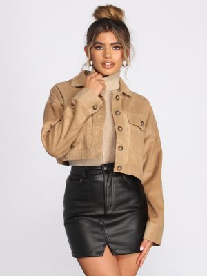 Double Front Pockets Corduroy Jacket