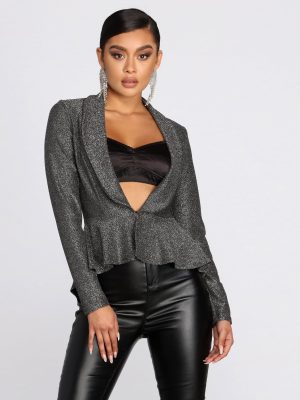 All Glam Glitter Peplum Blazer