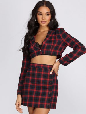 Preciously Plaid Cropped Blazer