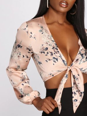 Blooming Beauty Satin Tie Front Top