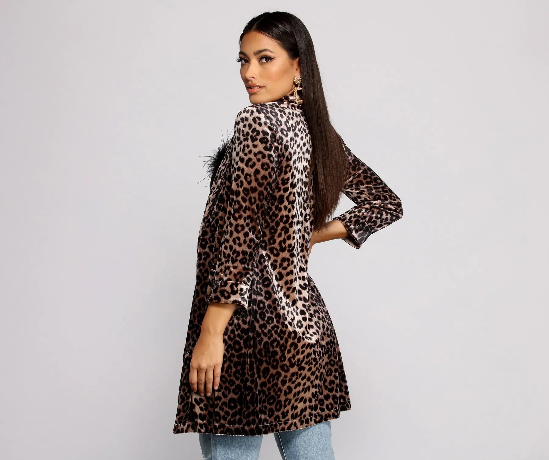 Velvet Leopard Print Long Line Blazer - Image 2